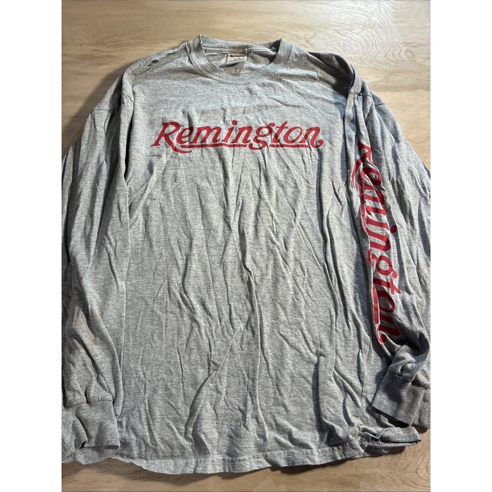 Remington Vintage Long Sleeve Tee Shirt Size L Buck Deer Gray